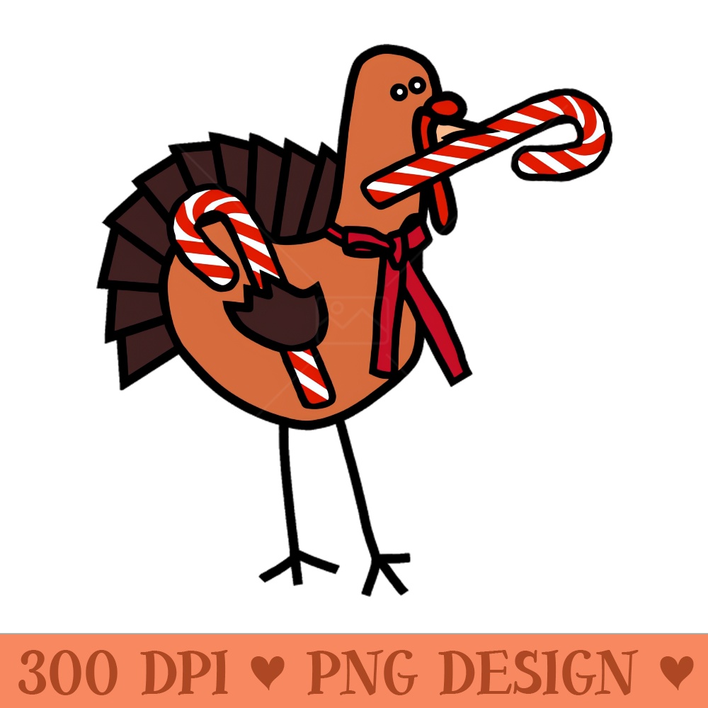 Thanksgiving Turkey Holding Christmas Candy Cane - PNG Download Library - Professional Design