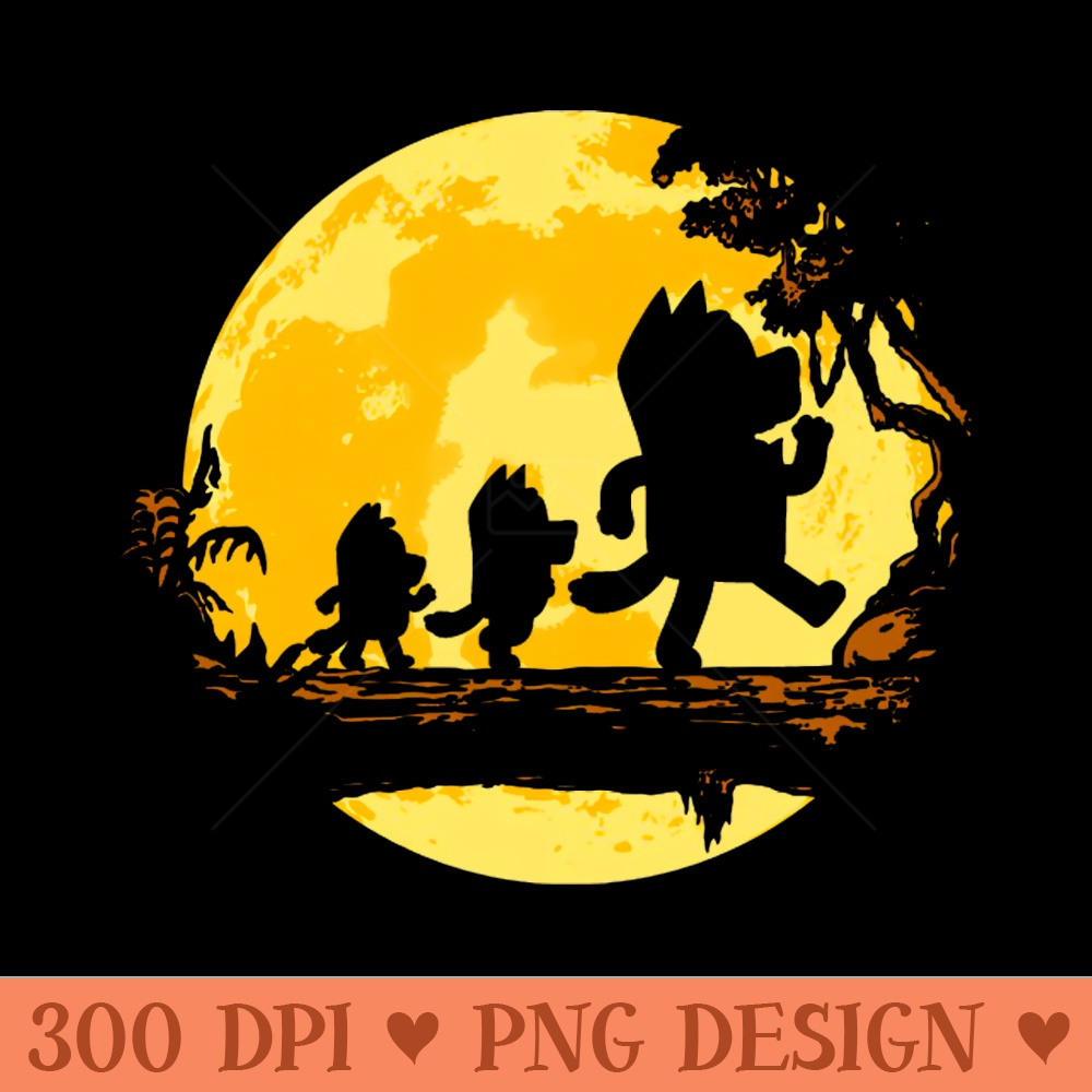 Bluey Walking Under Yellow Moon - PNG File Download - High Quality 300 DPI