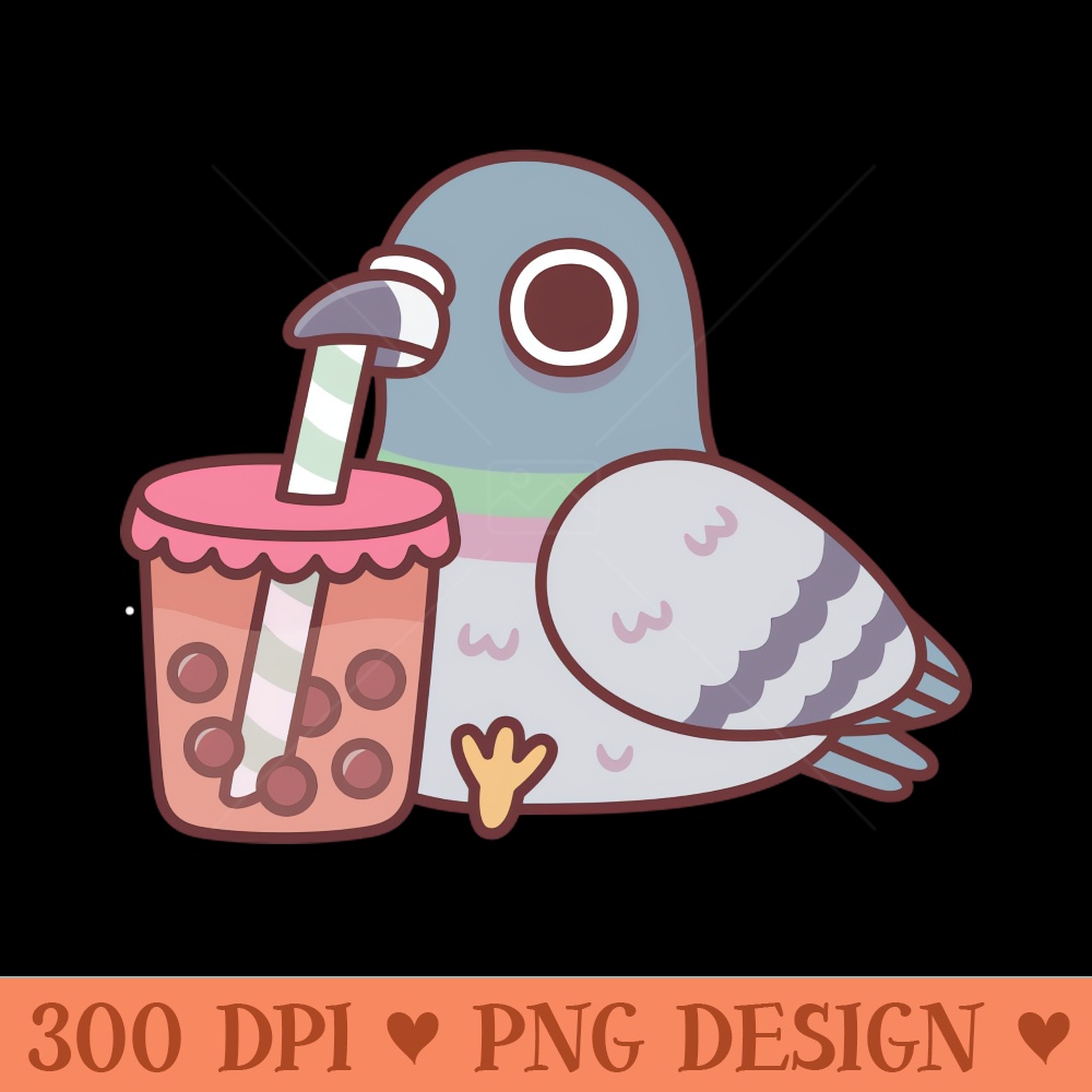 Cute Pigeon Drinking Bubble Tea - Instant PNG Download - Customer Support