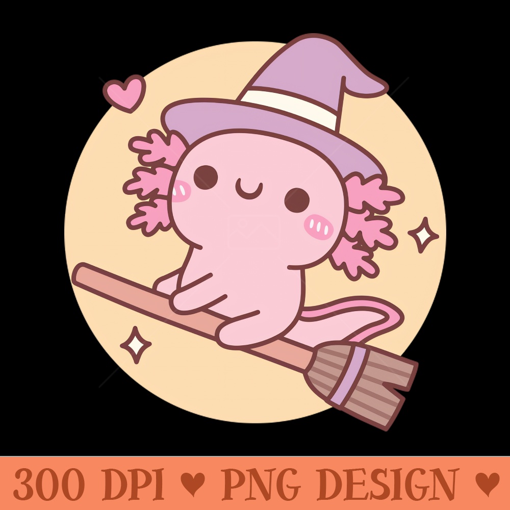 Cute Axolotl Witch Flying On A Broom Over The Moon - Digital PNG Files - Latest Updates