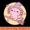 Cute Axolotl Witch Flying On A Broom Over The Moon - Digital PNG Files - Latest Updates