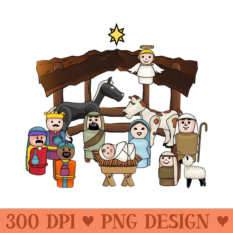Cute Little Round People Nativity - PNG Downloadable Art - Unique