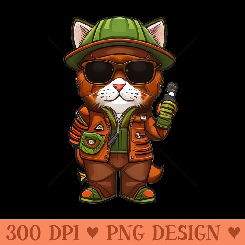 Cute Cat Explorer with Sunglasses and Phone - PNG Download Store - High Quality 300 DPI