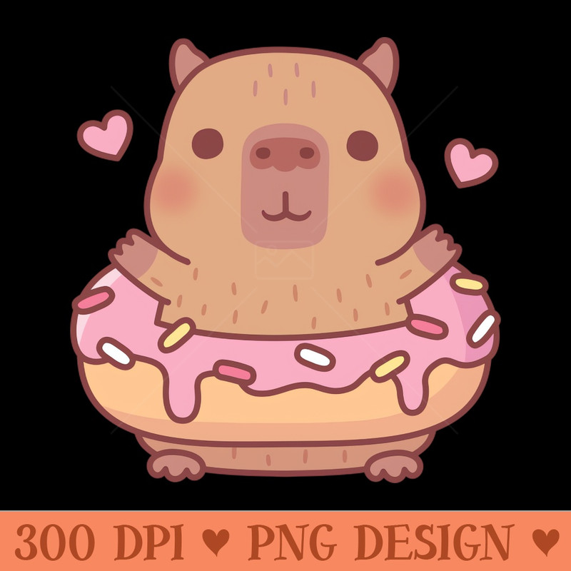 Cute Capybara With Pink Frosting Donut - PNG Downloadable Resources - Variety