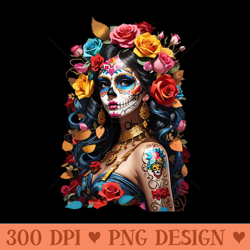 Sugar Skull girl, Dia de los Muertos - Downloadable PNG - Convenience
