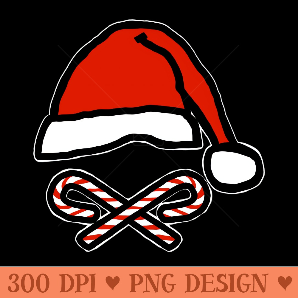Christmas Santa Hat Skull and Candy Cane Crossbones - PNG Image Downloads - High Quality 300 DPI