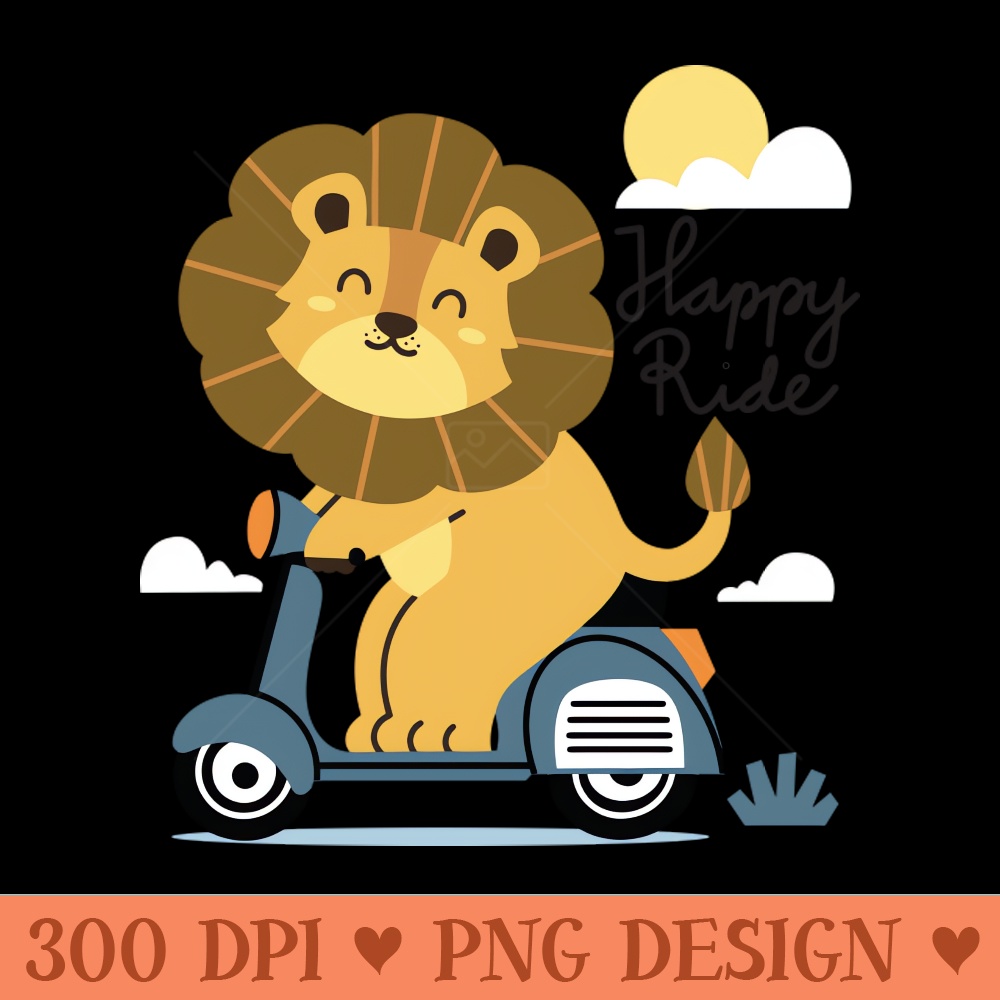 Cute lion reading scooter - PNG Illustrations - Flexibility
