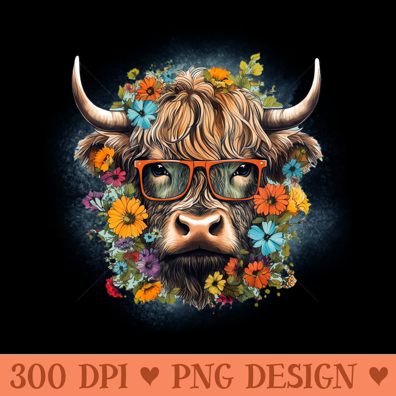 Highland Cow with Flowers -  - Convenience