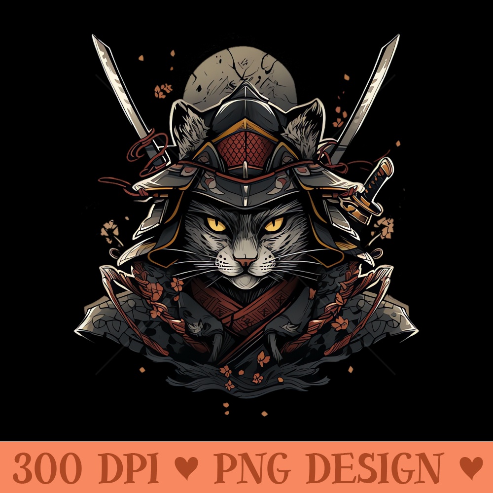 samurai cat - Digital PNG Download - High Quality 300 DPI