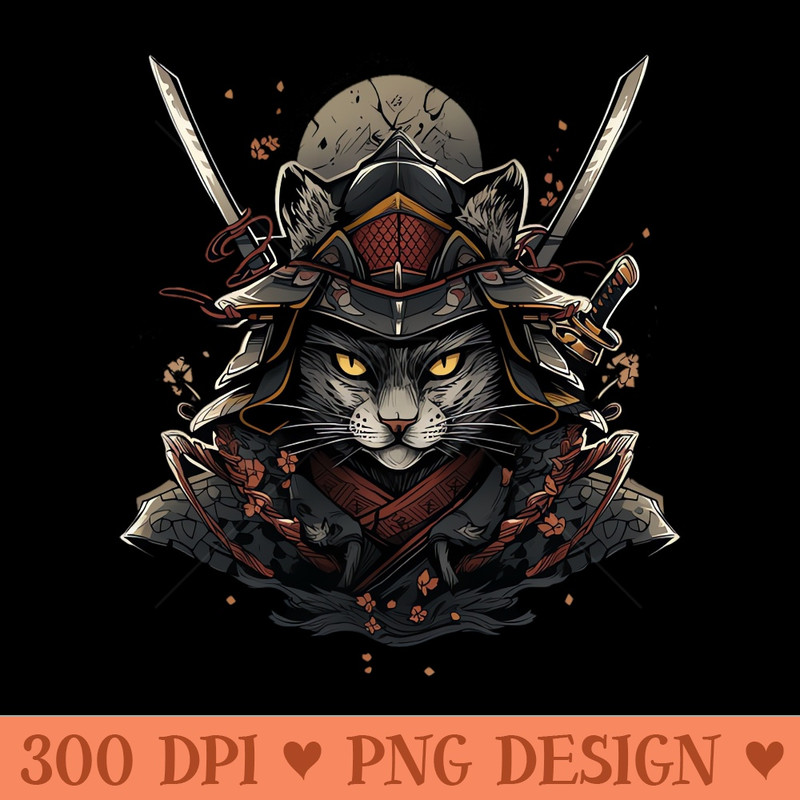 samurai cat - Digital PNG Download - High Quality 300 DPI