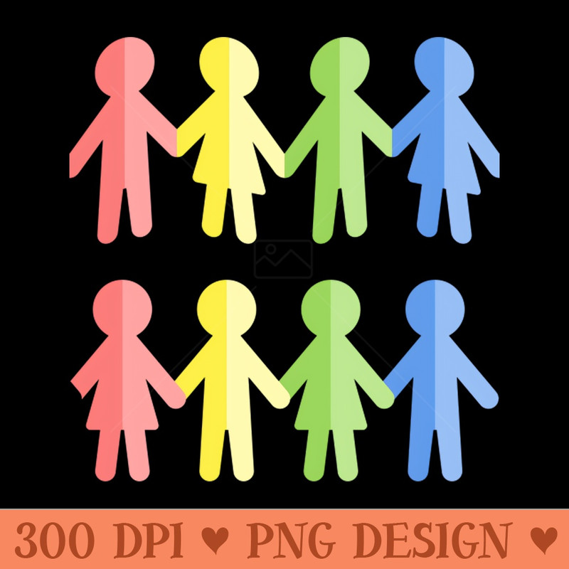 Rainbow Paper People Chain - Digital PNG Art - Variety