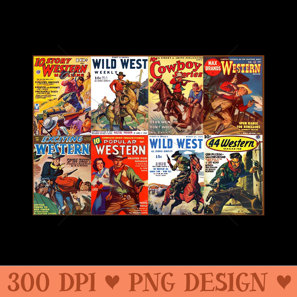 Vintage Western Pulp Magazine Cover Collage - Downloadable PNG - Professional Design