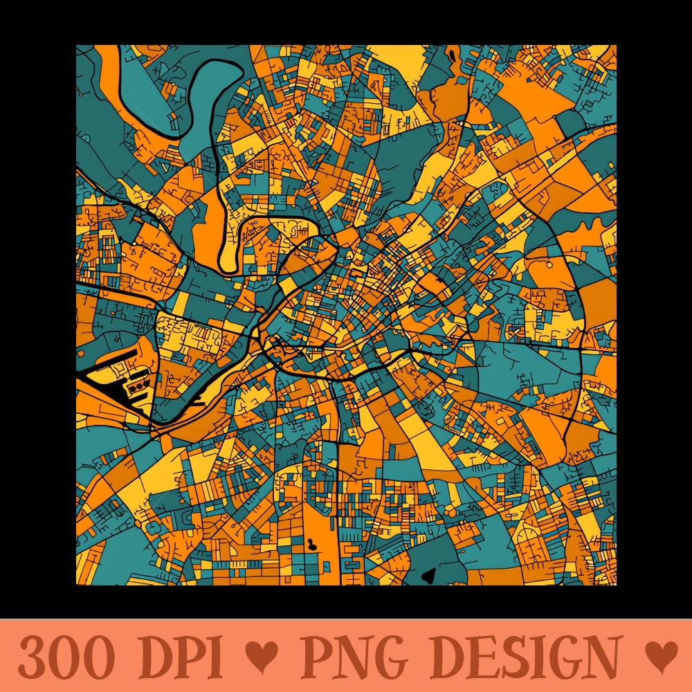 Manchester Map Pattern in Orange u0026 Teal - Instant PNG Download - Convenience