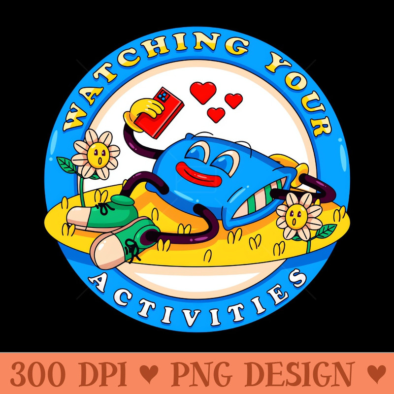 Retro cartoon pillow viewing social media - Digital PNG Download - Variety