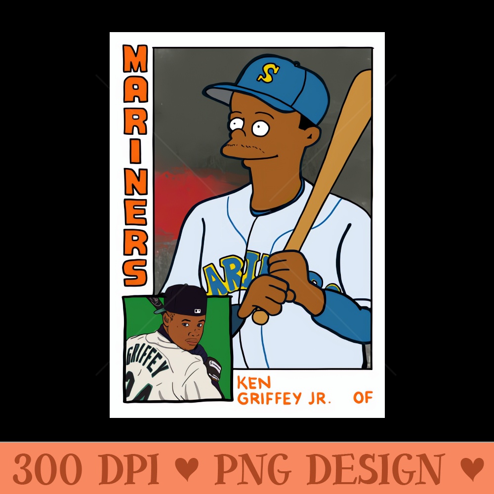 Homer at the Bat KEN GRIFFEY JR Simpsons Parody MARINERS Baseball Card T - Digital PNG Art - Unique
