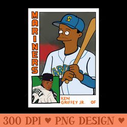 homer at the bat ken griffey jr simpsons parody mariners baseball card t - digital png art