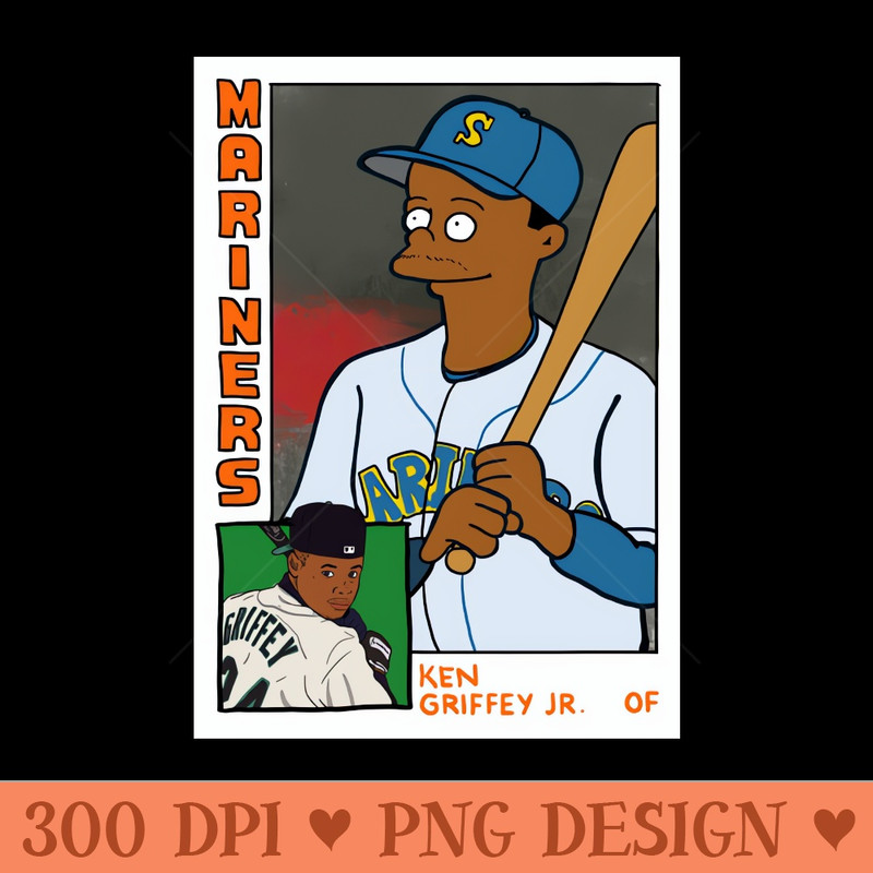 Homer at the Bat KEN GRIFFEY JR Simpsons Parody MARINERS Baseball Card T - Digital PNG Art - Unique