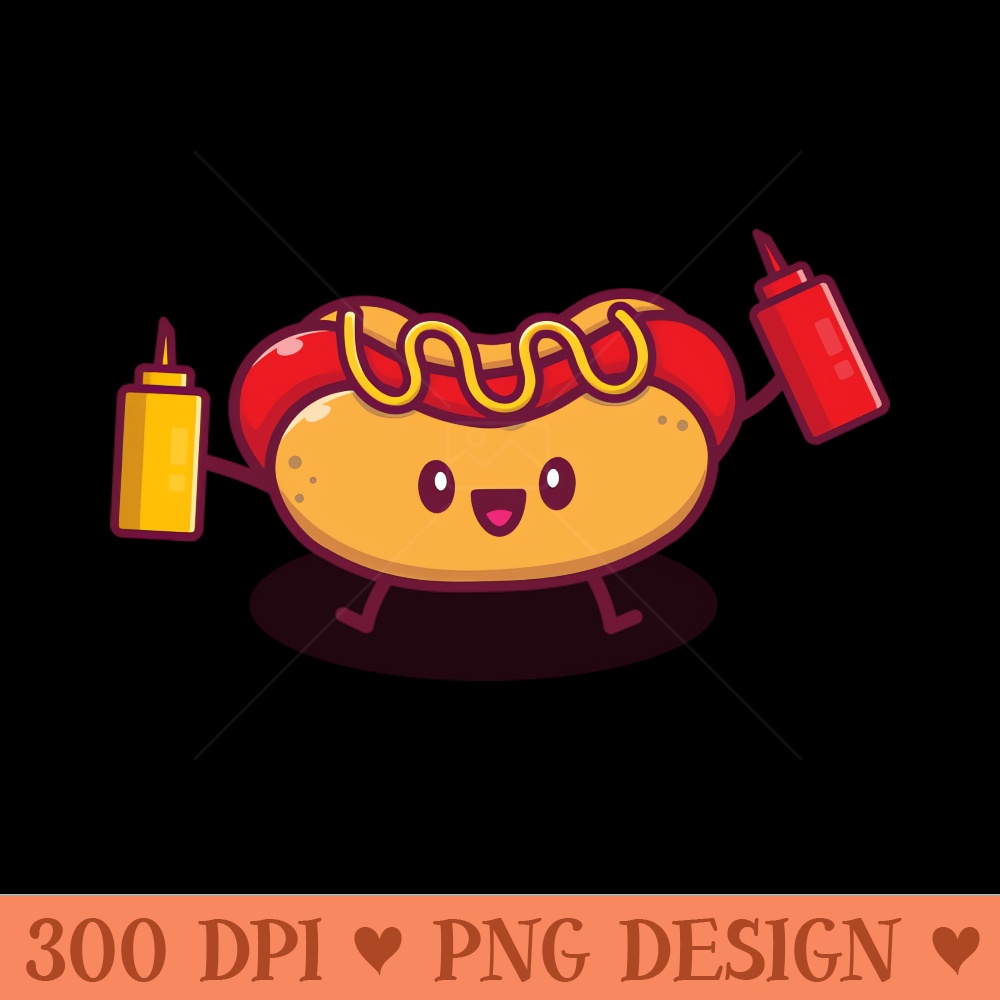 Cut Hot Dog Holding Mustard And Sauce - Sublimation PNG Designs - High Quality 300 DPI