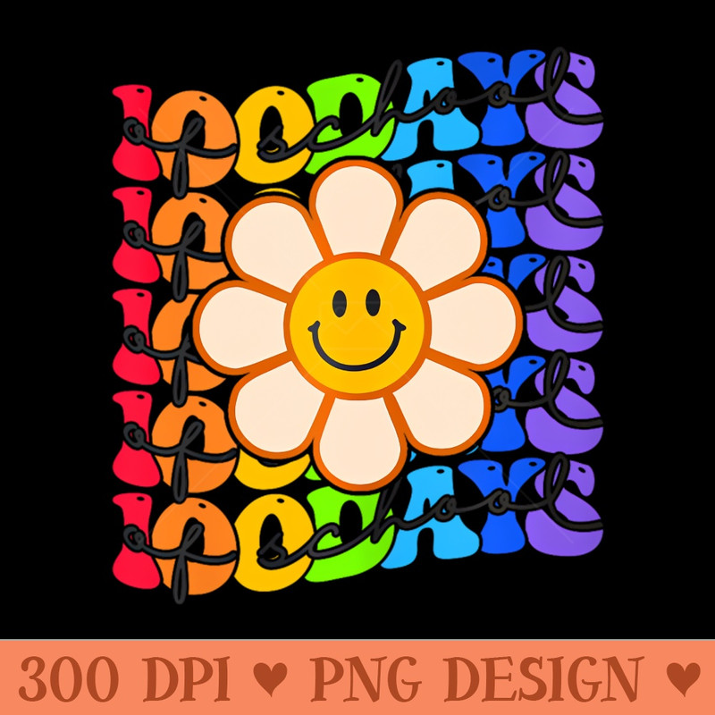 Groovy Happy 100 Days Of School Smile Face Flower Kids - Digital PNG Download - Customer Support