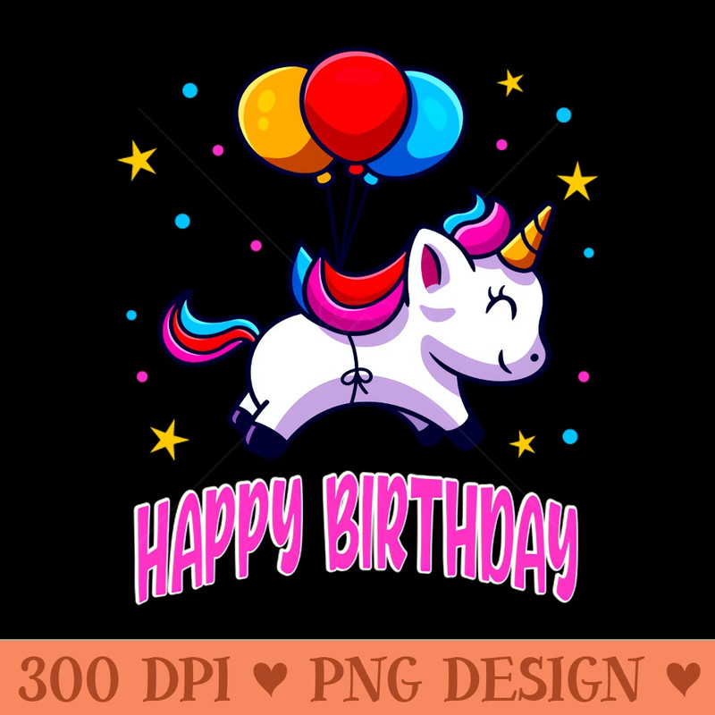Happy Birthday Cute Unicorn Balloons Kids - Digital PNG Files - Variety