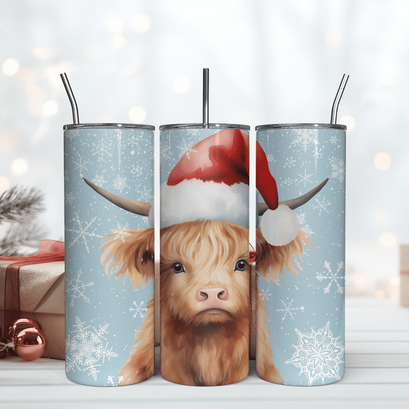 Winter Highland Cow, 20oz Skinny Tumbler Png Sublimation Design.png