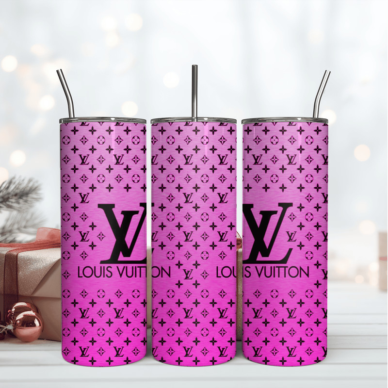 Pink LV Logo 20Oz Tumbler Wrap Sublimation Design, Brand Tumbler Wrap Design.png
