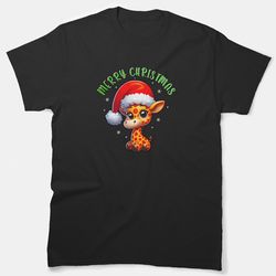 cute holiday giraffe, festive christmas fun classic t-shirt