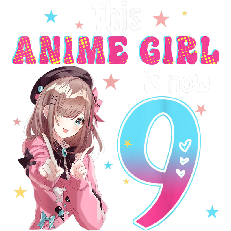 9 Years Old Girl Kawaii Anime Girl 9th Birthday .png