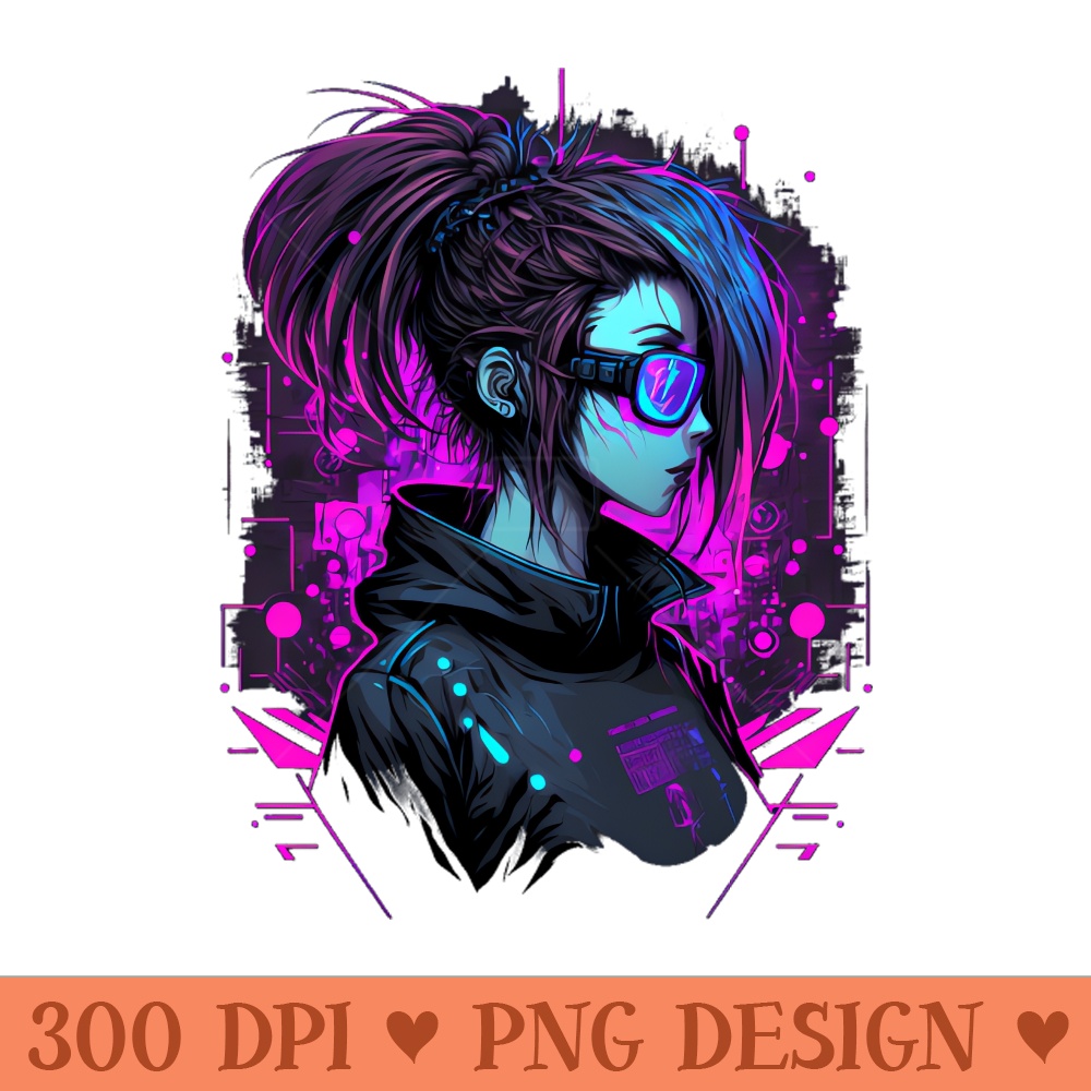 Cyberpunk Hacker EmoScene Girl Graphic - PNG File Download - Professional Design