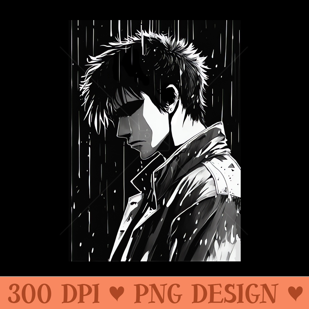 Sad manga man in the rain - Digital PNG Art - Customer Support