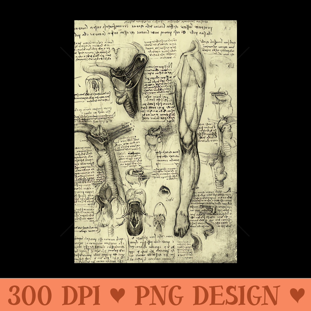 Human Anatomy Leg and Larynx by Leonardo da Vinci - High Quality PNG - Popularity