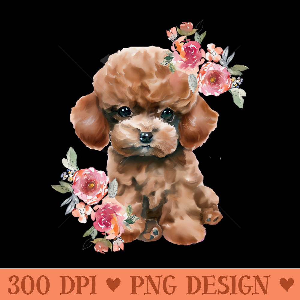 Cute Miniature Toy Poodle With Flowers Watercolor Art - Sublimation PNG - Convenience