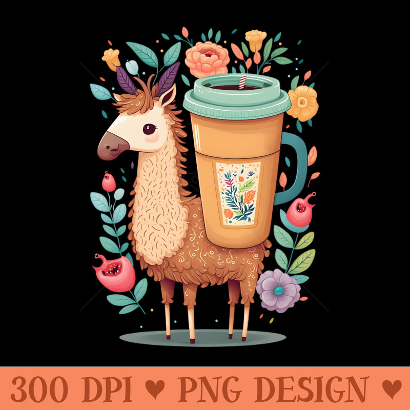 Lama u0026 Coffee Kawaii Anime Floral Coffee Lover - Digital PNG Files - Professional Design