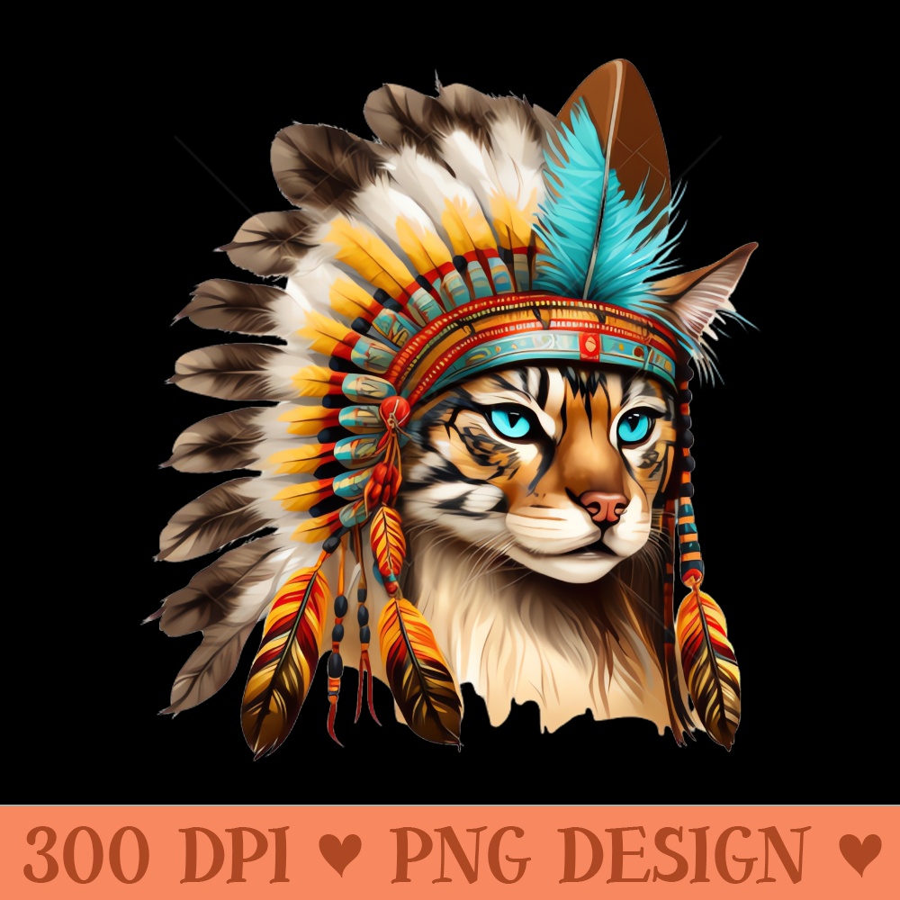 Native American Cat Portrait - PNG Download Collection - Professional Design