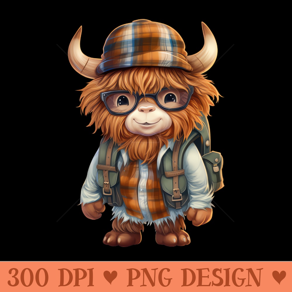 Back To School Highland Cow - Digital PNG Graphics - High Quality 300 DPI