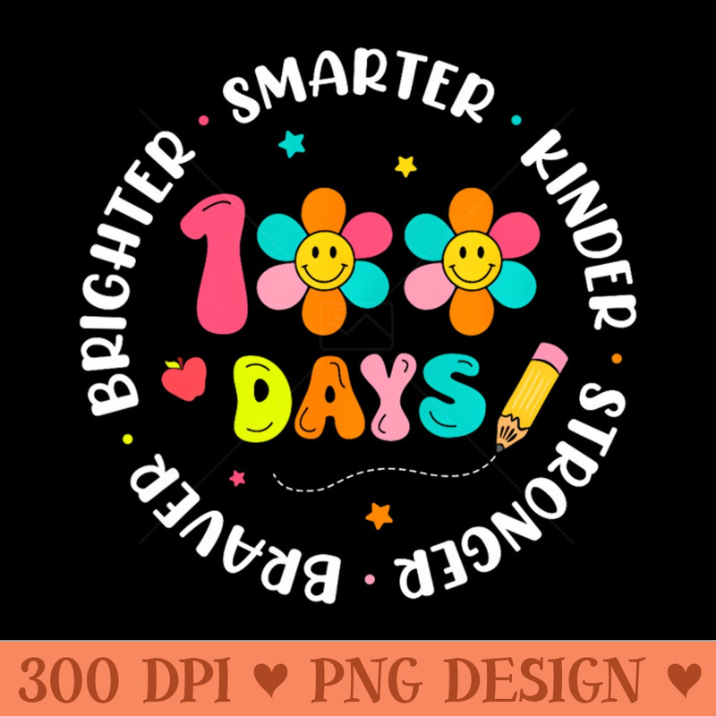 Smarter Kinder Stronger Brighter 100 Days Of School Teacher - Sublimation PNG - Popularity