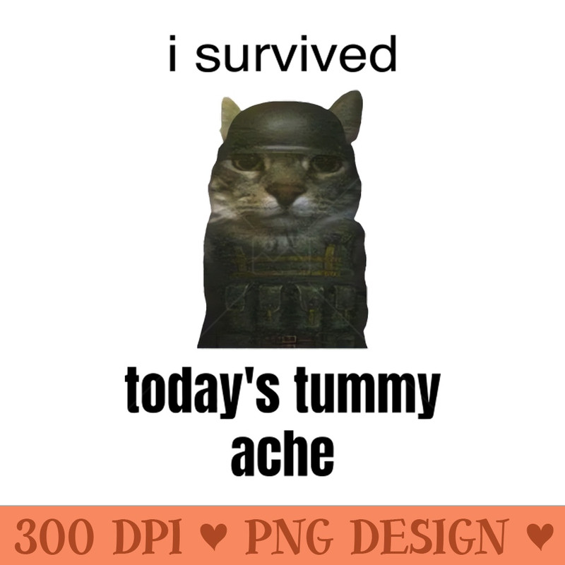 I Survived Todays Tummy Ache Funny Army Cat Tummy Ache Meme - PNG Downloadable Art - Unique