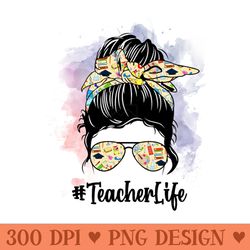 teacher life messy bun and glasses - png download pack