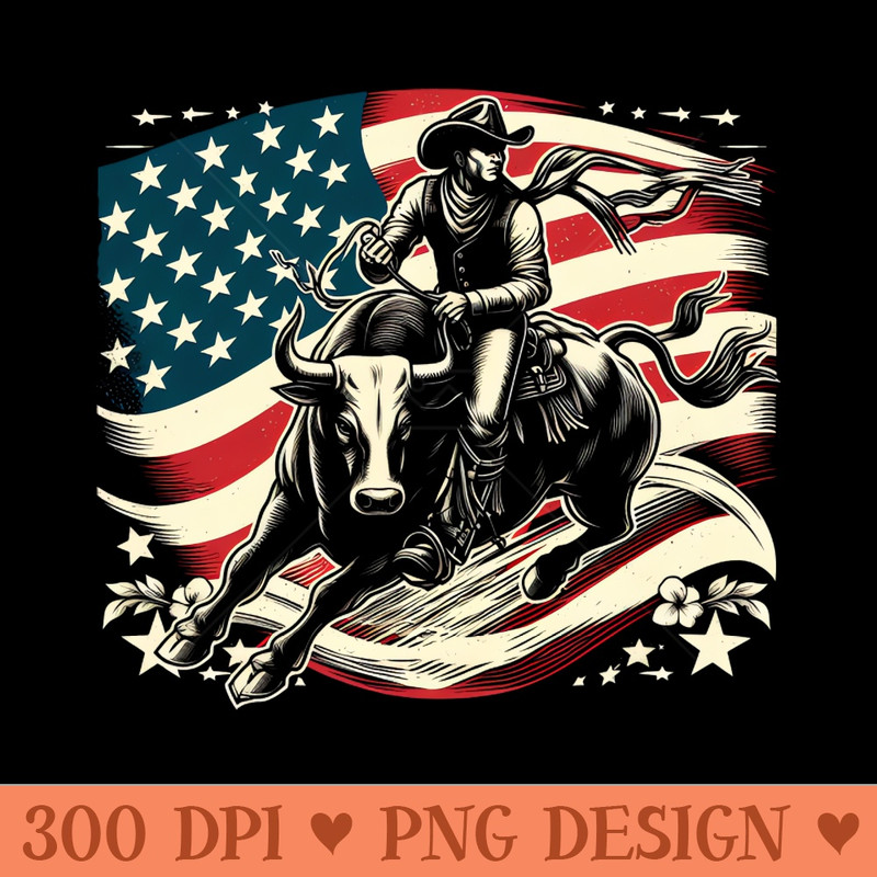 Rodeo Bull Rider Patriotic American Flag for Cowboys - PNG Image Downloads - Professional Design