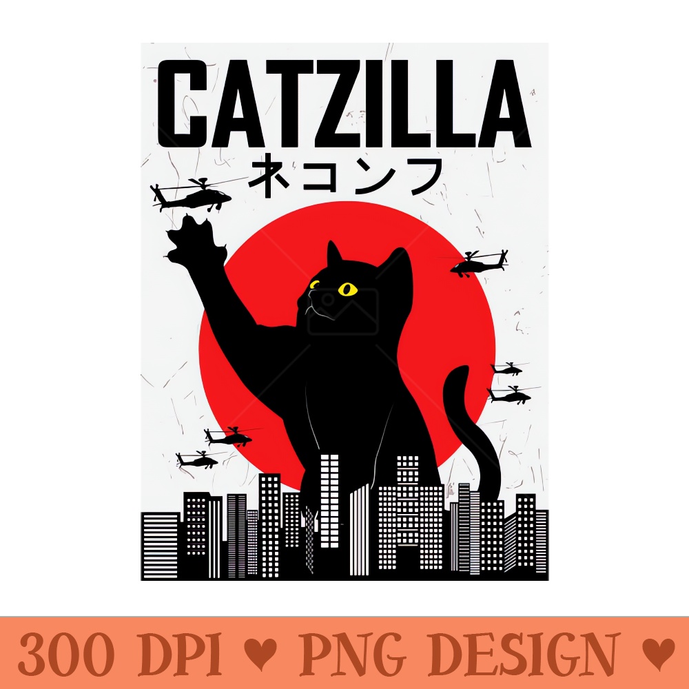 CATZILLA Cat Kitty Japan Vintage Gift - PNG Download Pack - High Quality 300 DPI