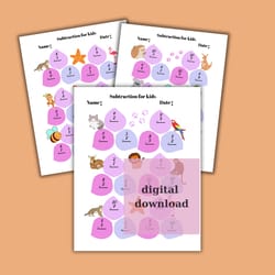 math subtractions decorated with animals, supplementary math information for school, mathematical operations