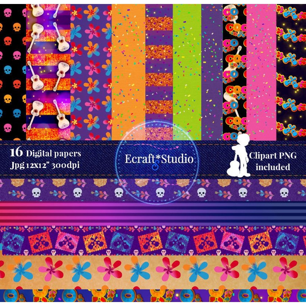 Day Of The Dead Digital Paper Pack Dia De Los Muertos Digital Paper Sugar Skull Paper Pack Family 0