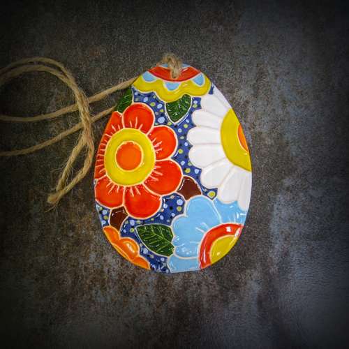 Ceramic egg with flowers wall decoration,christmas tree egg ornament,handmade egg Home Decor,egg with flowers easter dec