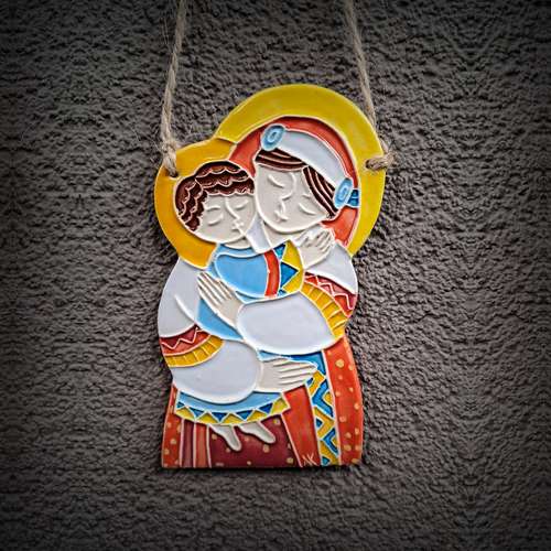 Handmade ceramic plaque Virgin Mary with Jesus,Holy Mother of God ceramic wall hanging,Virgin Mary christmas decor