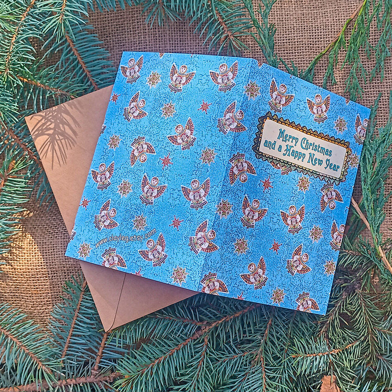 Merry Christmas And A Happy New Year Card Christmas Greeting Card Blue Christmas Angel Card Blue Xmas Gift Card 1