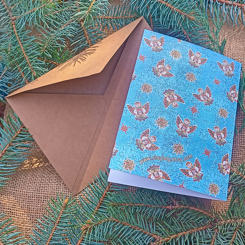 Merry Christmas And A Happy New Year Card Christmas Greeting Card Blue Christmas Angel Card Blue Xmas Gift Card 2