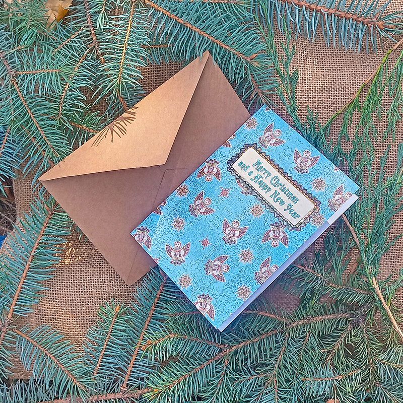Merry Christmas And A Happy New Year Card Christmas Greeting Card Blue Christmas Angel Card Blue Xmas Gift Card 4