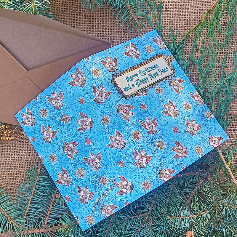 Merry Christmas And A Happy New Year Card Christmas Greeting Card Blue Christmas Angel Card Blue Xmas Gift Card 5