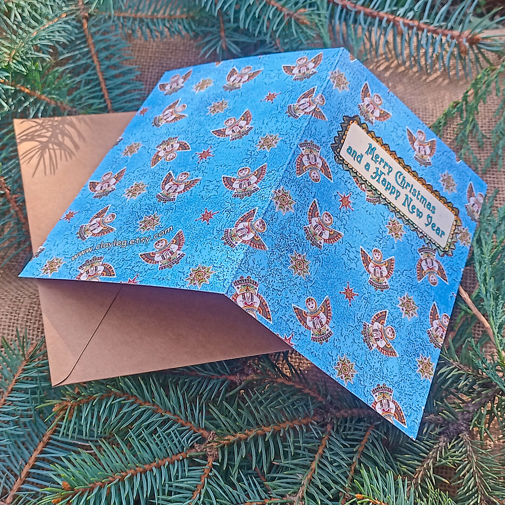 Merry Christmas And A Happy New Year Card Christmas Greeting Card Blue Christmas Angel Card Blue Xmas Gift Card 6