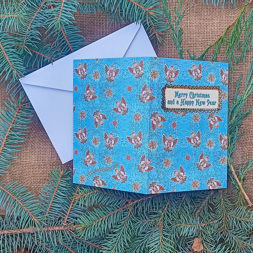 Merry Christmas And A Happy New Year Card Christmas Greeting Card Blue Christmas Angel Card Blue Xmas Gift Card Card 2